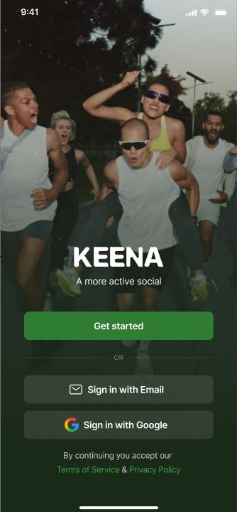 KEENA sign-up screen: A more active social